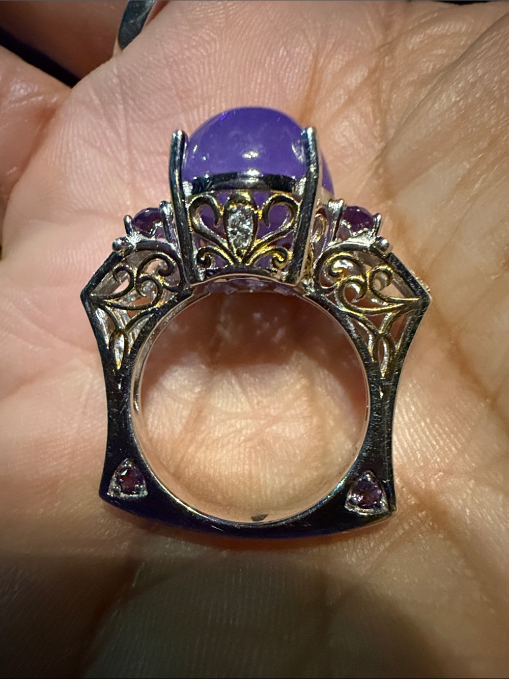 Sterling Silver Purple Cabochon Filigree Statement Ring